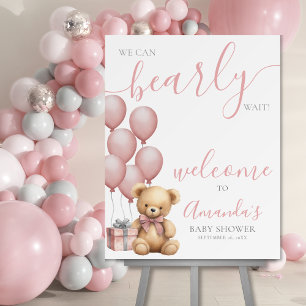 Pink Teddy Bear Balloon Baby Shower Welcome Foam Board