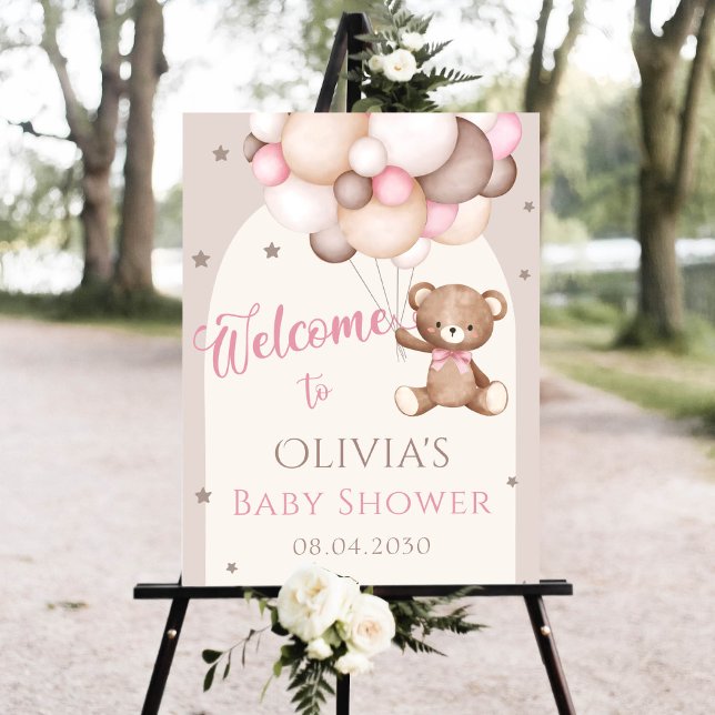 Pink Teddy Bear Balloon Baby Shower Welcome Foam Board (Creator Uploaded)