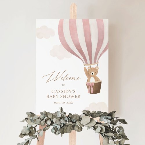 Pink Teddy Bear Balloon Baby Shower Welcome Sign