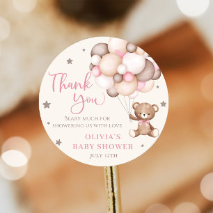 Pink Teddy Bear Balloon Bearly Wait Baby Shower Classic Round Sticker
