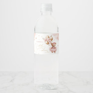 Pink Teddy Bear Balloon Bearly Wait Baby Shower Water Bottle Label