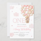 Pink Teddy Bear Balloon Beary First Birthday Invitation | Zazzle