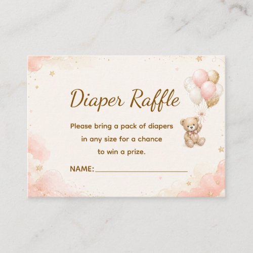 Pink Teddy Bear Balloon Diaper Raffle Card
