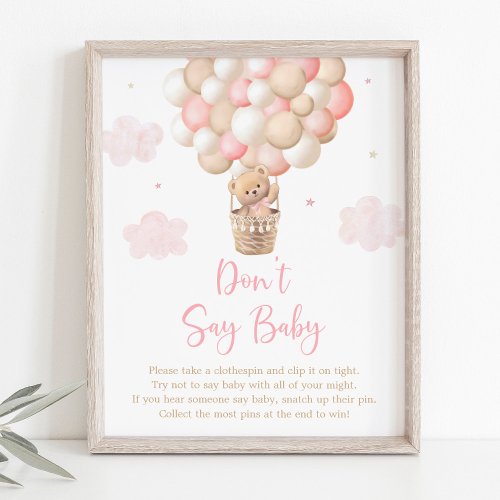 Pink Teddy Bear Balloon Dont Say Baby Game Poster