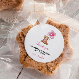 Pink Teddy Bear Balloon First Birthday Sticker 