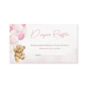 Pink Teddy Bear Balloons Baby Shower Diaper Raffle Enclosure Card