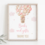 Pink Teddy Bear Balloons Baby Shower Gifts Sign<br><div class="desc">This design features an adorable bear with balloons and watercolor clouds.</div>