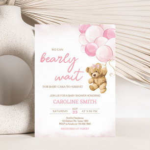 Pink Teddy Bear Balloons Baby Shower Invitation