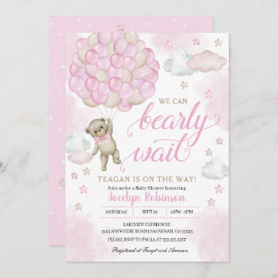 Pink Teddy Bear Balloons Baby Shower Invitation