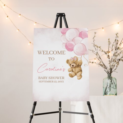 Pink Teddy Bear Balloons Baby Shower Welcome Sign