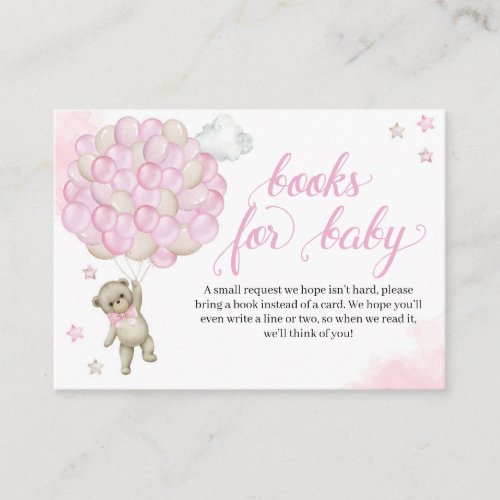 Pink Teddy Bear Balloons Books for Baby Enclosure Card