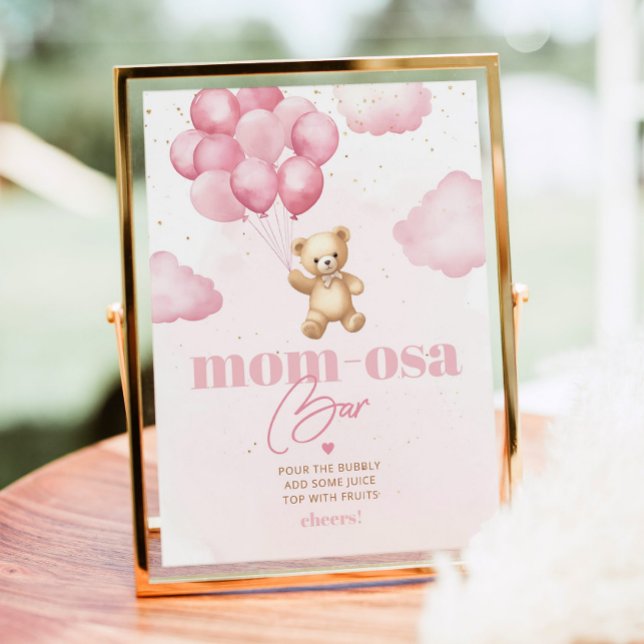Pink teddy bear balloons mom-osa bar poster (Creator Uploaded)