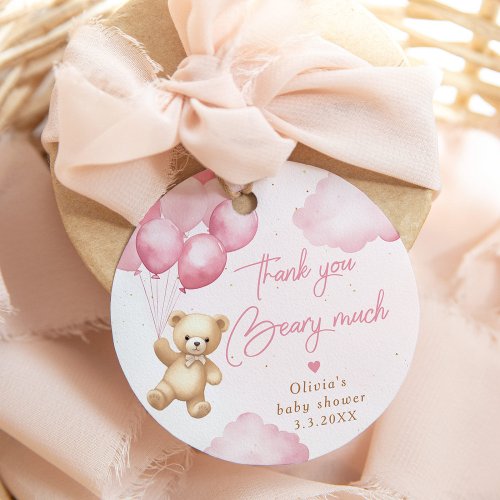 Pink teddy bear balloons Thank you beary much Favor Tags