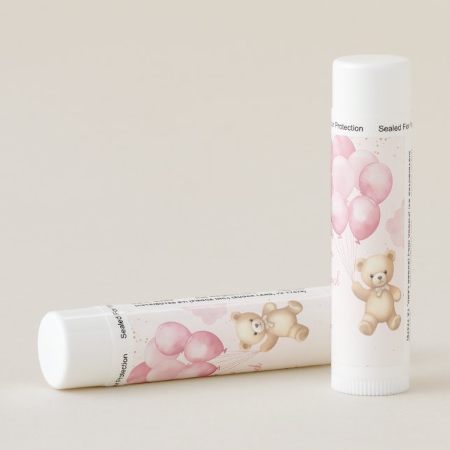 Pink teddy bear balloons thank you beary much lip balm (Rotated Right)
