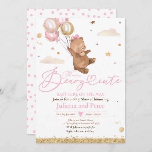 Pink Teddy Bear Beary Cute Baby Girl On The Way  Invitation