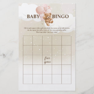 Pink Teddy Bear BINGO Baby Shower Games Flyer