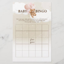 Pink Teddy Bear BINGO Baby Shower Games Flyer