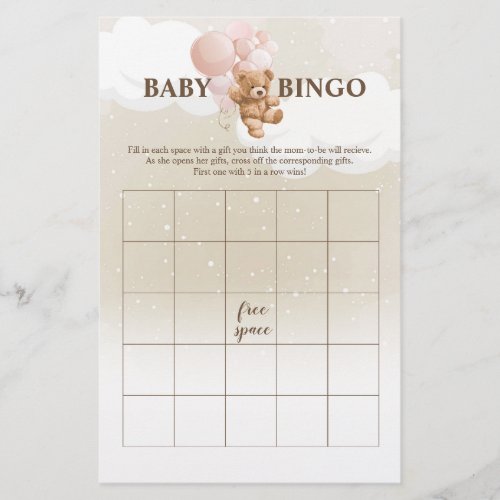 Pink Teddy Bear BINGO Baby Shower Games Flyer
