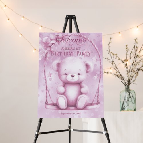 Pink Teddy Bear Birthday Welcome Foam Board