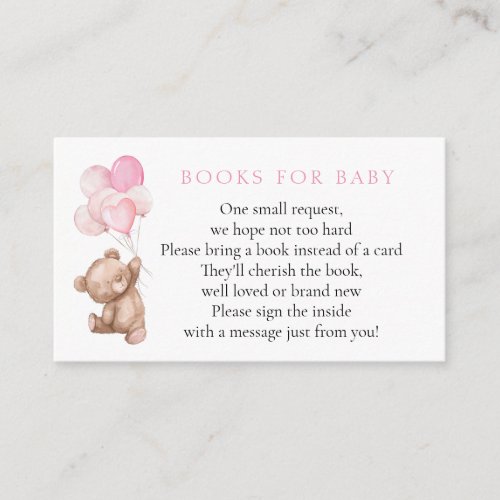 Pink Teddy Bear Books for Baby Enclosure Card