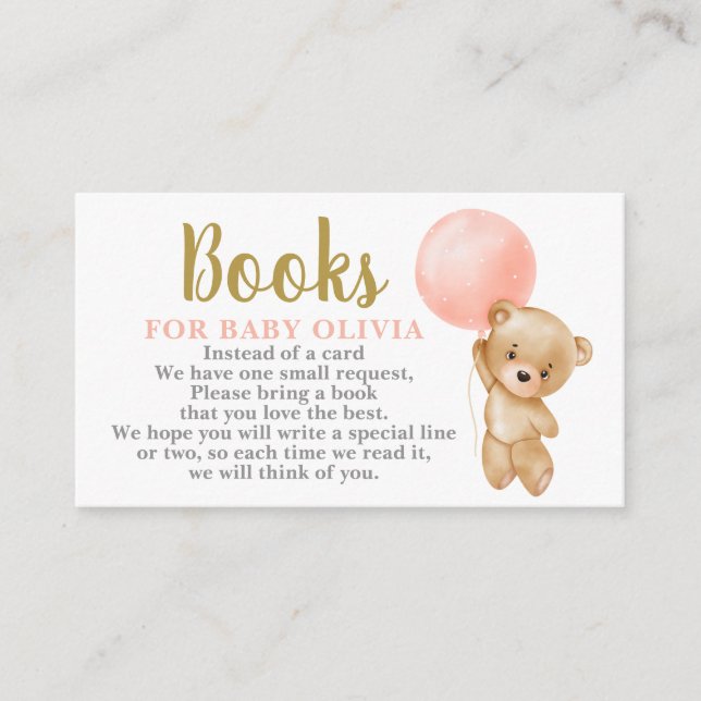 Pink Teddy Bear Books for Baby Request Card (Front)