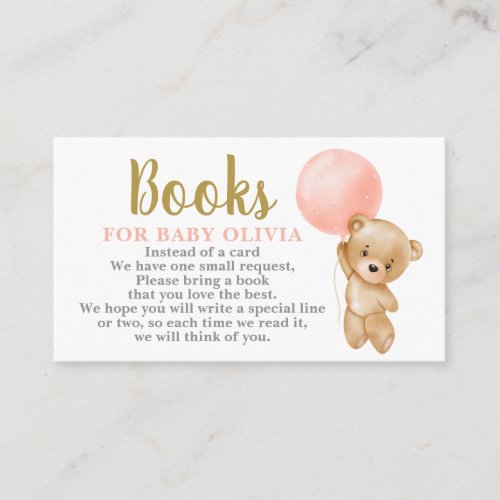 Pink Teddy Bear Books for Baby Request Card