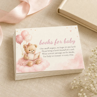 Pink Teddy Bear Books for Baby Shower Enclosure Card