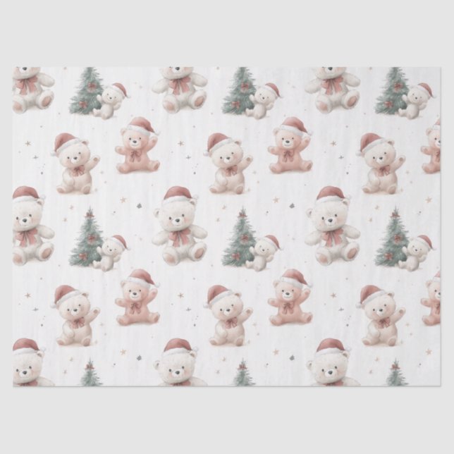 Pink Teddy Bear Christmas  Tissue Paper (Front)