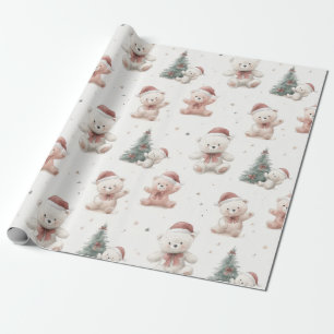 Pink Teddy Bear Christmas Wrapping Paper