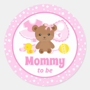 Pink Teddy Bear Clothes Baby Shower Mommy to Be Classic Round Sticker
