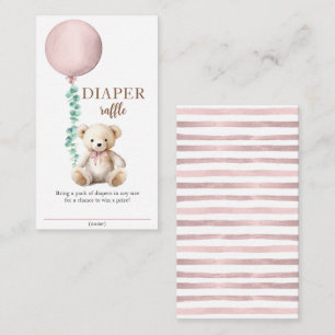 Pink Teddy Bear Diaper Raffle Baby Shower Insert