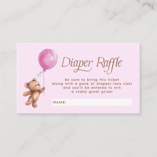 Pink Teddy Bear Diaper Raffle Ticket Enclosure Card