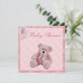 Pink Teddy Bear & Flowers Girl's Baby Shower Invitation (Standing Front)