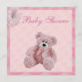 Pink Teddy Bear & Flowers Girl's Baby Shower Invitation