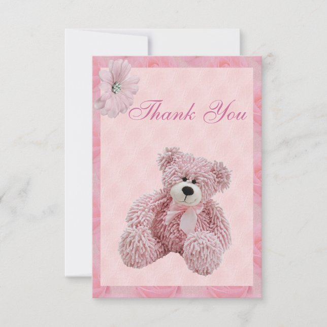 Pink Teddy Bear & Flowers Thank You Baby Shower (Front)