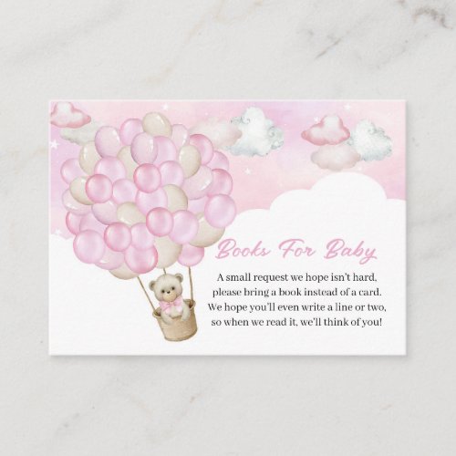 Pink Teddy Bear Flying Balloons Books for Baby Enclosure Card