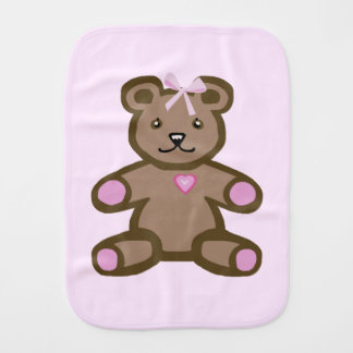 Pink teddy bear for a baby girl burp cloth