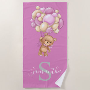  pink teddy bear gift beach towel