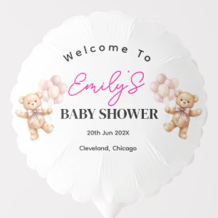 Pink Teddy Bear Girl Baby Shower Balloon