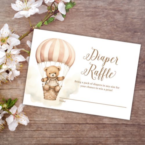 Pink Teddy Bear Girl Baby Shower Diaper Raffle Enclosure Card