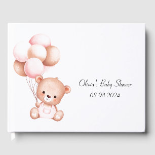 pink teddy bear girl baby shower guest book