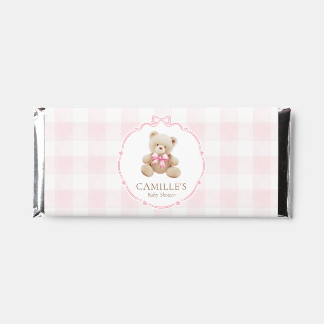 Pink Teddy Bear Girl Baby Shower  Hershey Bar Favors (Front)