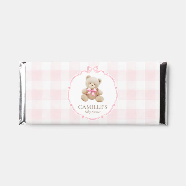 Pink Teddy Bear Girl Baby Shower Hershey Bar Favors | Zazzle