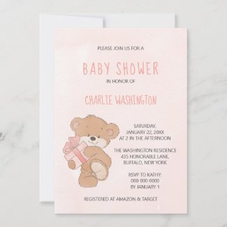 Pink Teddy Bear Girl Baby Shower