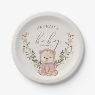 Pink Teddy Bear Girl Baby Shower Paper Plates