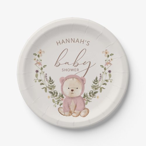 Pink Teddy Bear Girl Baby Shower Paper Plates