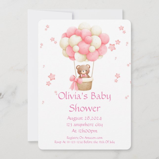 Pink Teddy Bear girl baby shower  Save The Date (Front)