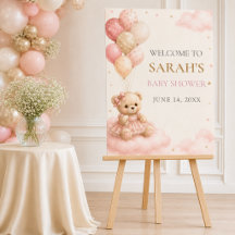 Pink Teddy Bear Girl Baby Shower Welcome Sign