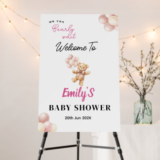 Pink Teddy Bear Girl Baby Shower Welcome Sign