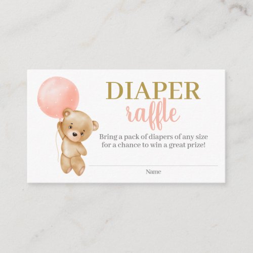Pink Teddy Bear Girl Diaper Raffle Enclosure Card